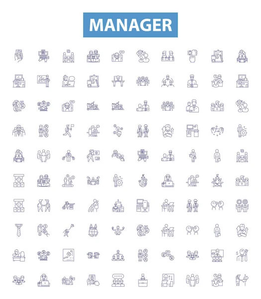 Manager Line Icons Signs Set Collection Manager Supervisor Director Coordinator — Stock Vector