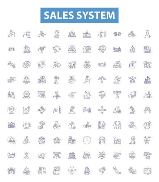 stock vector Sales system line icons, signs set. Collection of Sale, System, Automation, Management, Tracking, Forecasting, Analysis, Reporting, Platform outline vector illustrations.