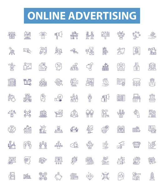 Online Advertising Line Icons Signs Set Collection Digital Ads Internet — Stock Vector