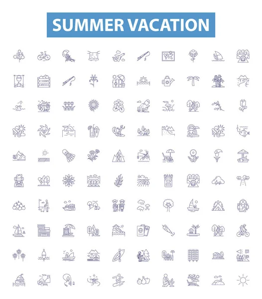 Εικονίδια Καλοκαιρινών Διακοπών Πινακίδες Έτοιμες Συλλογή Διακοπές Διακοπές Ήλιος Παραλία — Διανυσματικό Αρχείο