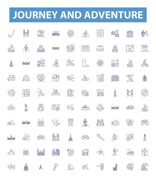 Ікони Подорожей Пригод Знаки Готові Collection Voyage Expedition Trek Traverse — стоковий вектор