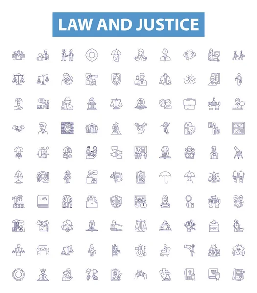 Law Justice Line Icons Signs Set Collection Law Justice Jurisprudence — Stock Vector