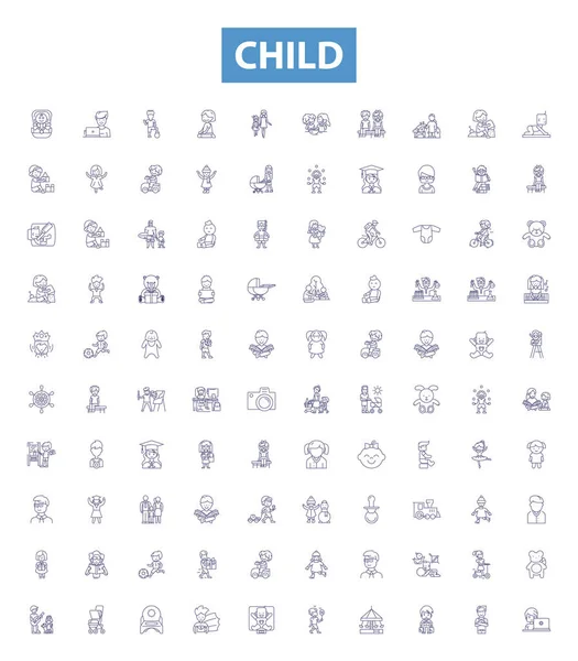 儿童线图标 标志设置 青少年 幼童及幼童等 — 图库矢量图片