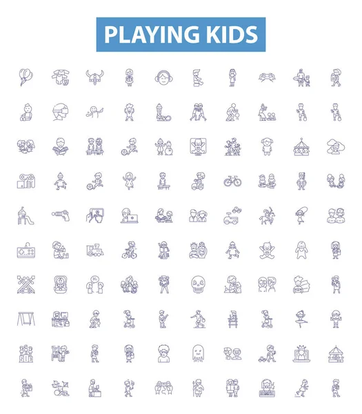 Παίζοντας Παιδικά Εικονίδια Γραμμή Πινακίδες Που Συλλογή Παιδιών Παιδιών Παίζοντας — Διανυσματικό Αρχείο