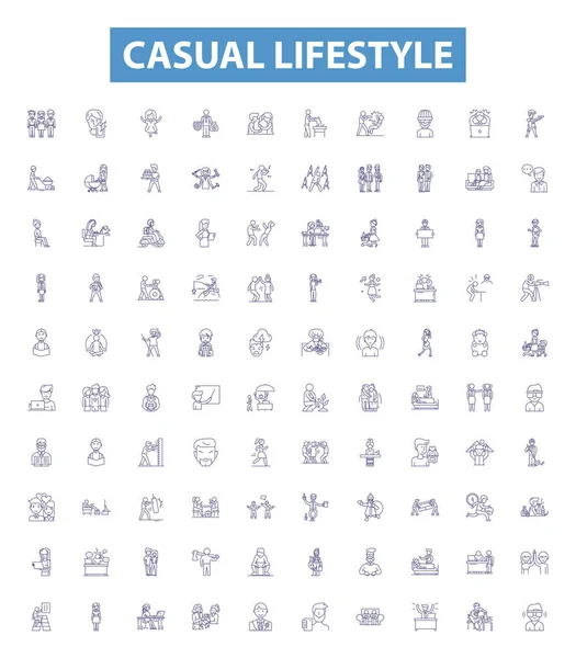Casual Lifestyle Line Icons Signs Set Collection Casual Lifestyle Relaxed — Stock Vector
