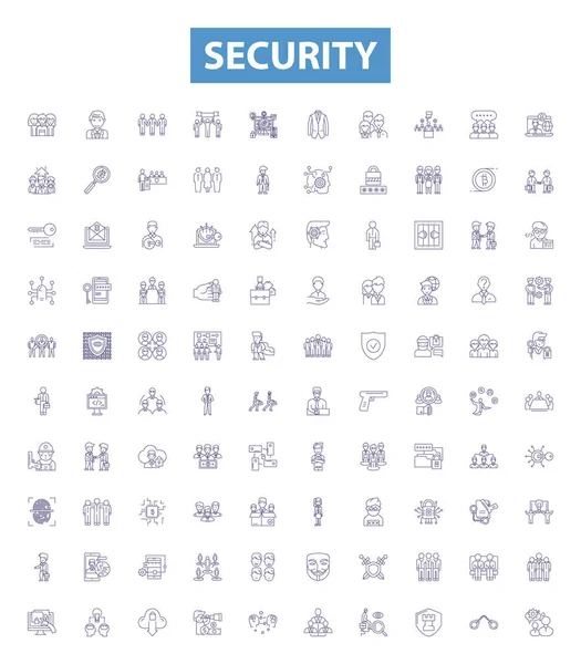 Security Line Icons Signs Set Collection Secure Safeguard Protect Fortify — Stock Vector