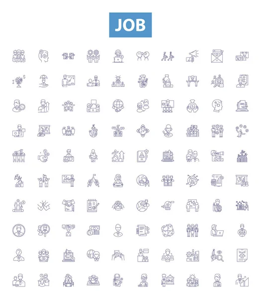 Job Line Icons Signs Set Collection Occupation Employment Task Profession — Stock Vector