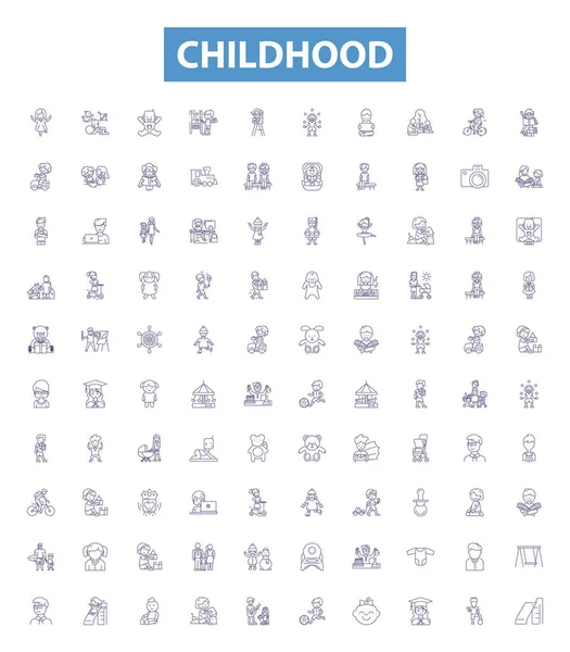 Εικονίδια Παιδικών Σειρών Πινακίδες Έτοιμες Συλλογή Βρεφών Νεολαίας Εφήβων Παιδιών — Διανυσματικό Αρχείο