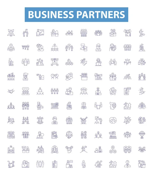 Business Partners Line Icons Signs Set Collection Partners Business Collaborators — Stock Vector