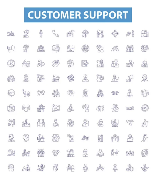 Ikony Linii Obsługi Klienta Zestaw Znaków Gromadzenie Pomocy Pomocy Usług — Wektor stockowy