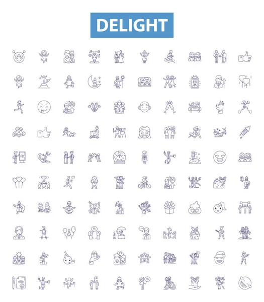 Delight Line Icons Signs Set Collection Joy Appeal Gratify Thrill — Stock Vector