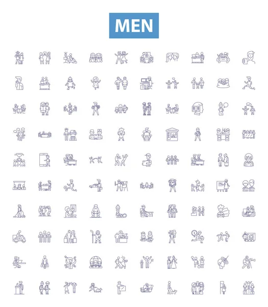 Men Line Icons Signs Set Collection Men Gender Masculinity Identity — Stock Vector