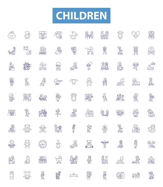 Iconos Línea Para Niños Letreros Colocados Colección Niños Niños Pequeños — Vector de stock
