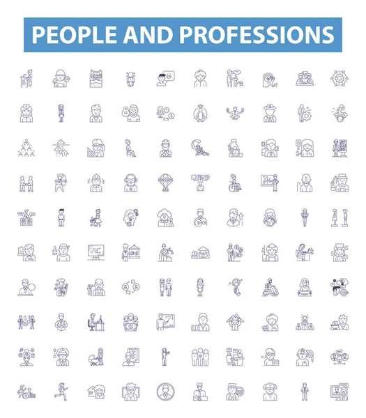 Gente Las Profesiones Alinean Iconos Letreros Establecidos Colección Personas Profesiones — Archivo Imágenes Vectoriales