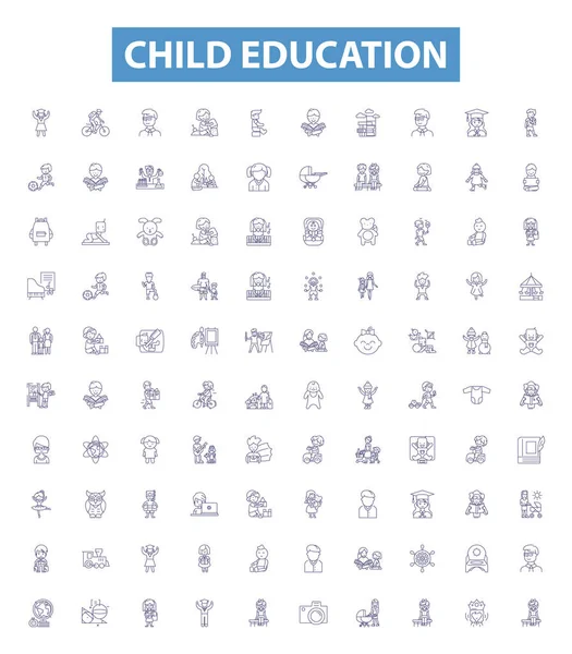 Child Education Line Icons Signs Set Collection Child Education Kindergarten — Stock Vector