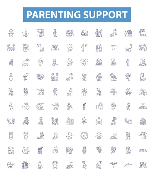 Parenting Support Line Icons Signs Set Collection Guidance Backing Nurturing — Stock Vector