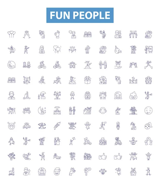 Fun People Line Icons Signs Set Collection Mirthful Amusing Cheerful — Stock Vector