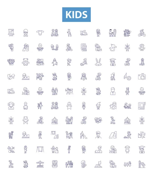 孩子们排队的图标 标志设置 收集儿童 青少年 幼稚园 嬉闹儿童 教育儿童等资料 — 图库矢量图片