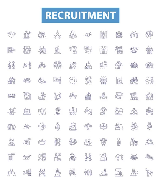 Recruitment Line Icons Signs Set Collection Hiring Appoint Source Staffing — Stock Vector