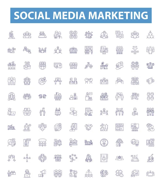 Ikony Marketingu Mediów Społecznościowych Zestaw Znaków Kolekcja Networking Reklama Kampanie — Wektor stockowy