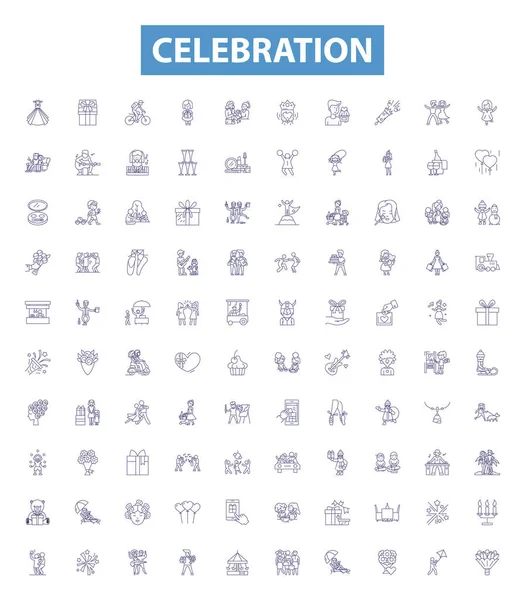 Ікони Святкової Лінії Знаки Готові Collection Festivity Jubilee Rejoating Merrymaking — стоковий вектор