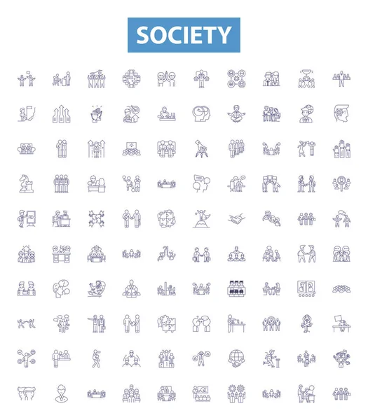 Society Line Icons Signs Set Collection Society Community Culture People — Stock Vector