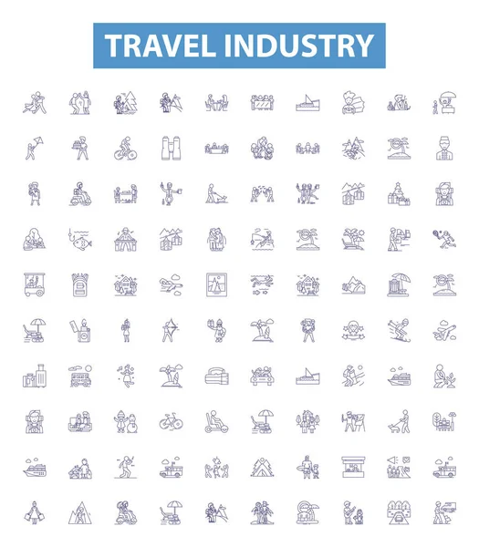Coleção Ícones Linha Indústria Viagens Turismo Viagens Férias Viagem Aventura —  Vetores de Stock