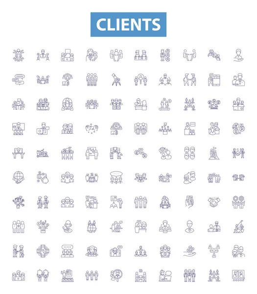 Clients Line Icons Signs Set Collection Customers Patrons Consumers Clients — Stock Vector
