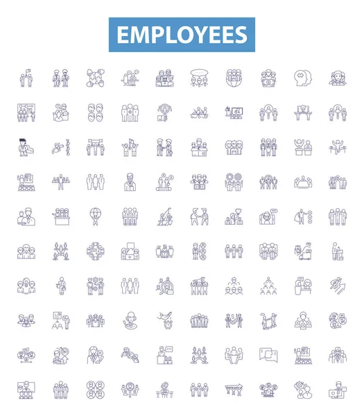 Employees Line Icons Signs Set Collection Workers Employees Staff Personnel — Stock Vector