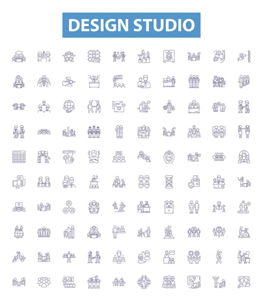 Stüdyo Çizgisi Simgeleri Tabelalar Tasarım Stüdyo Sanat Yaratıcı Grafikler Mimarlık — Stok Vektör
