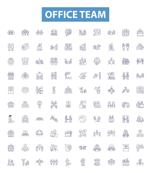 Офисные Иконки Таблички Коллекция Office Team Cooperation Workplace Collaboration Organisation — стоковый вектор