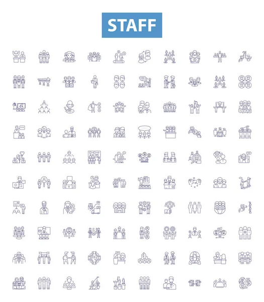 Staff Line Icons Signs Set Collection Employees Crew Personnel Workers — Stock Vector