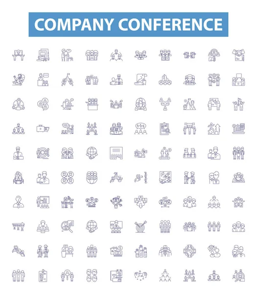 Company Conference Line Icons Signs Set Collection Convention Event Forum — Stock Vector