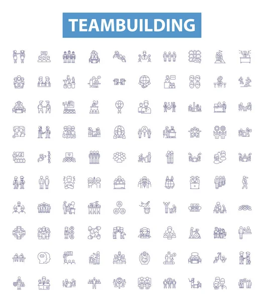 Iconos Línea Teambuilding Letreros Listos Colección Trabajo Equipo Cooperativa Colaboración — Vector de stock