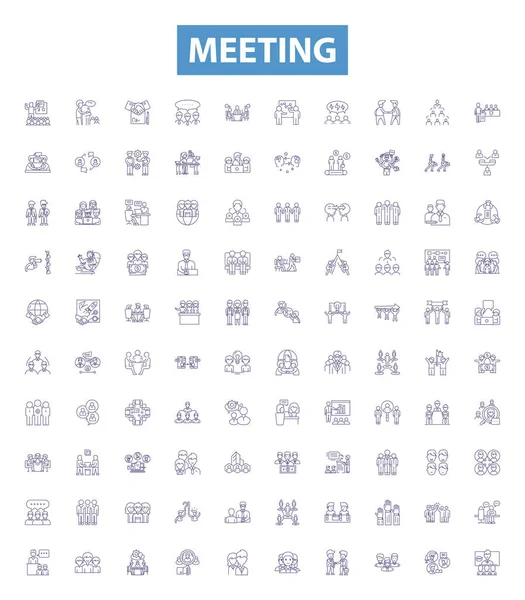 Meeting Line Icons Signs Set Collection Gathering Conclave Conference Reunion — Stock Vector