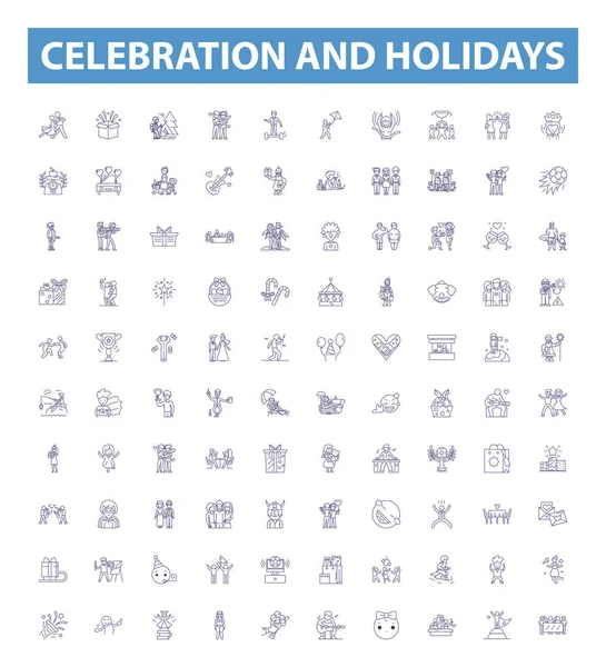 Celebration Holidays Line Icons Signs Set Collection Festivals Celebrations Holidays — Stock Vector