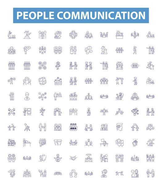 People Communication Line Icons Signs Set Collection Dialog Chatting Conversing — Stock Vector