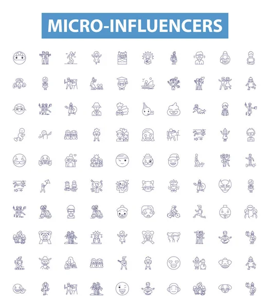 Micro Influenzatori Linea Icone Set Segni Collezione Micro Influencer Social — Vettoriale Stock