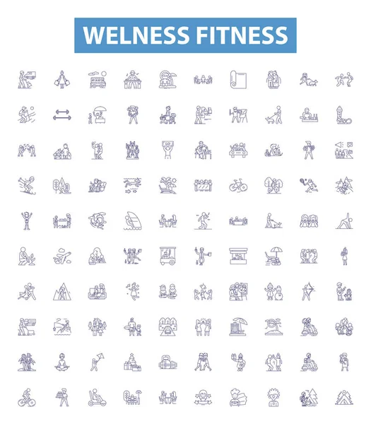 Welness Fitness Line Icons Signs Set Collection Wellness Fitness Exercise — Stock Vector