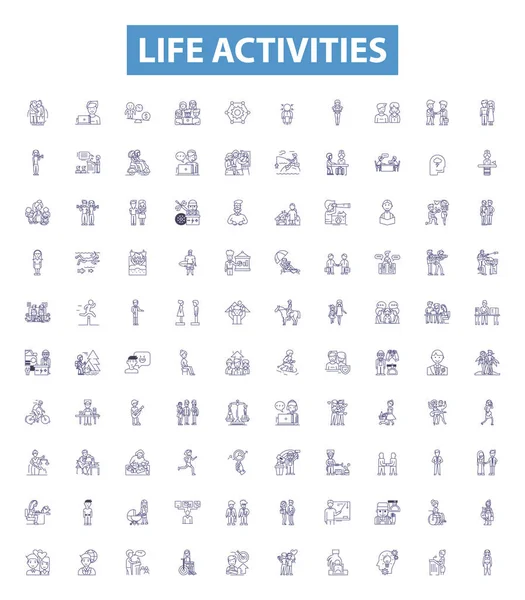 Life Activities Line Icons Signs Set Collection Existence Survival Living — Stock Vector