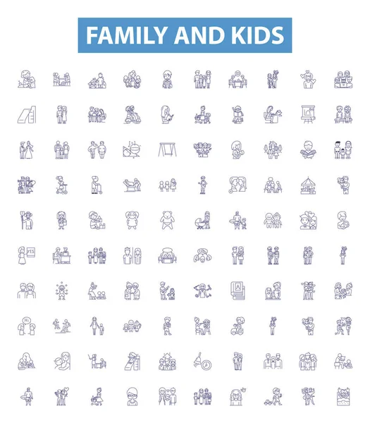 Родина Діти Вишикувалися Іконки Підписи Встановлені Collection Family Kids Parenting — стоковий вектор