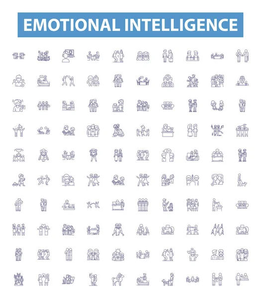 Iconos Línea Inteligencia Emocional Signos Establecidos Colección Afectivo Sensibilidad Compasión — Vector de stock