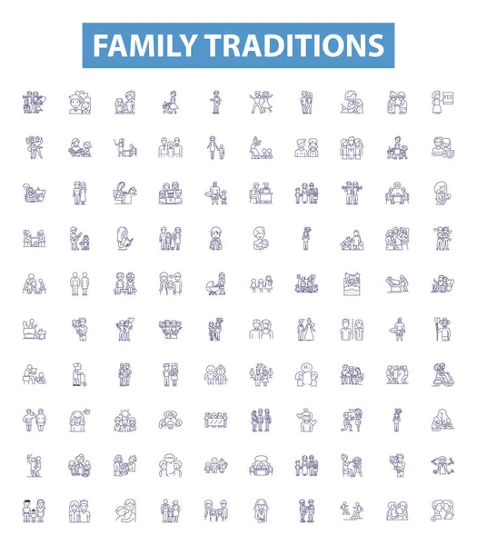 Tradizioni Famiglia Linea Icone Segni Set Raccolta Tradizioni Famiglia Celebrazioni — Vettoriale Stock