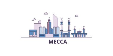 Suudi Arabistan, Mekke şehir simgeleri, vektör şehir illüstrasyonu