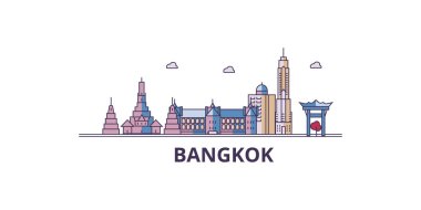 Tayland, Bangkok Şehri şehir simgeleri, vektör şehir illüstrasyonu