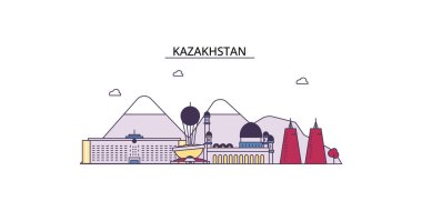 Kazakistan şehir simgeleri, vektör şehir turizmi illüstrasyonu