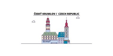 Çek Cumhuriyeti, Cesky Krumlov şehir simgeleri, vektör şehir illüstrasyonu
