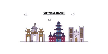 Vietnam, Hanoi seyahat yerleri, vektör şehir turizmi illüstrasyonu