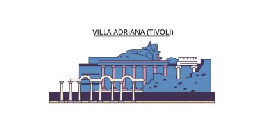 İtalya, Tivoli, Villa Adriana seyahat simgeleri, vektör şehir turizmi illüstrasyonu