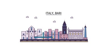 İtalya, Bari şehir simgeleri, vektör şehir turizmi illüstrasyonu